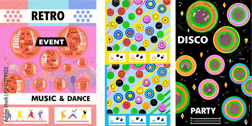 Retro disco party music and dance event