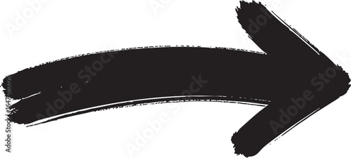 Black brush stroke arrow isolated on white background