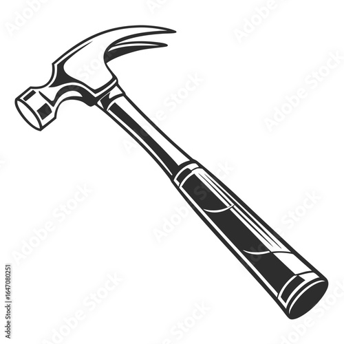 Illustration of a black and white hammer isolated on white background, a versatile tool for construction and repair projects
