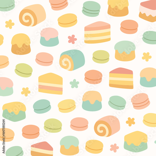 Cute Pastel Dessert Seamless Pattern.
