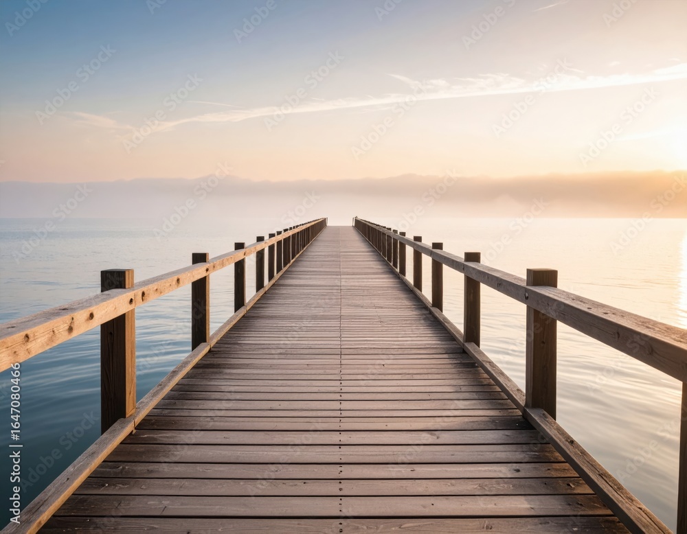 Fototapeta premium Sunrise Over Tranquil Wooden Pier On Lake
