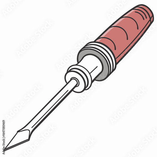 Illustration of a flathead screwdriver with a red handle, a tool for construction and repair, isolated on white background