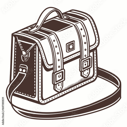 Illustration of a vintage leather bag, a stylish accessory perfect for travel and carrying personal items isolated on white background
