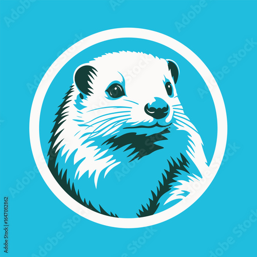 A circular frame containing an animal, set against a vibrant blue background. The animal is centered within the circle, providing a clear focal point in the composition.