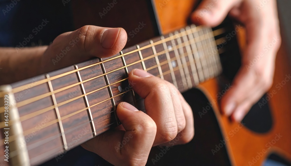 Fototapeta premium Close Up Hands Playing Acoustic Guitar