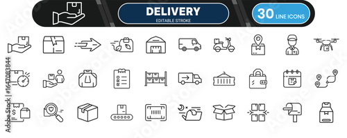 Delivery Icons Line Set for E-commerce, Courier Services and Fast Shipping Illustration Concepts