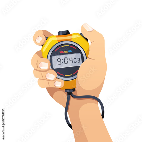 Hand holding digital stopwatch vector isolated on white background