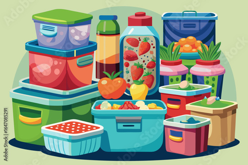 vector of Food storage containers (packaging, freezer, refrigerator)