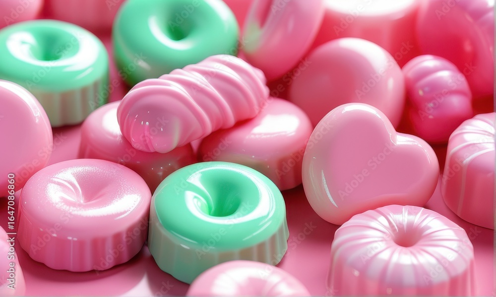 Pink and Mint Green Candy Donuts and Hearts Pink and Mint Green Candy Donuts and Hearts