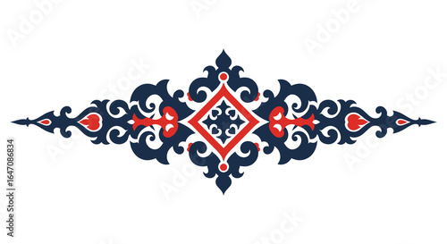 Elegant Decorative Ornament with Intricate Details in Navy Blue and Red