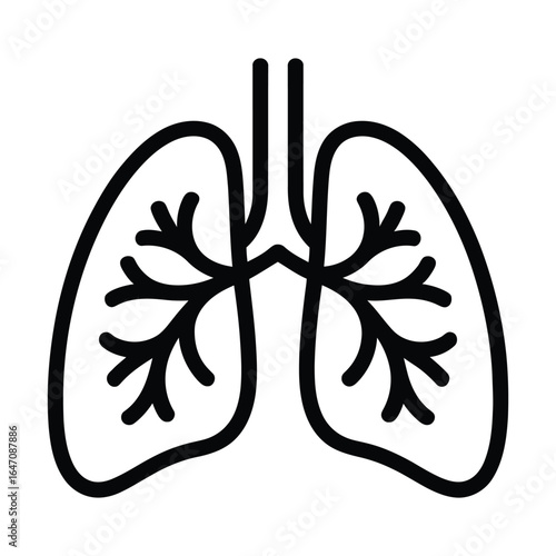 Lungs Icon, Vector, Illustration, Icon, Outline, Line Art, Silhouette, Logo, White Background.