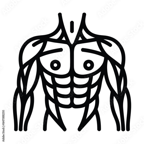 Muscle System Icon, Vector, Illustration, Icon, Outline, Line Art, Silhouette, Logo, White Background.