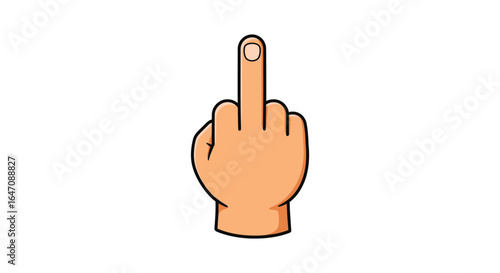 Cartoon hand gesture showing the middle finger isolated on white background