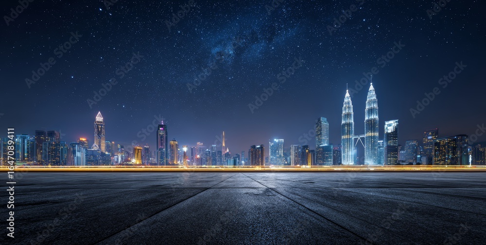 Obraz premium Night view of Kuala Lumpur city skyline with stars
