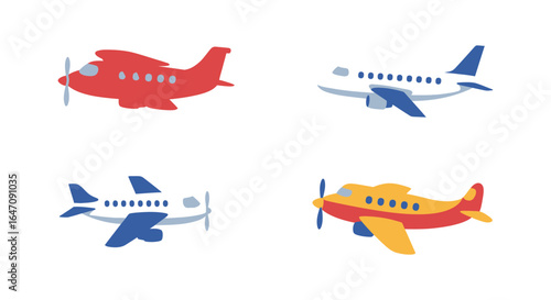 Collection of Colorful Toy Airplanes in Different Styles on a White Background