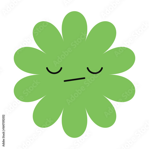 Minimal flower illustration with a downcast face. Bright colors and simple shapes bring a moody character to life.