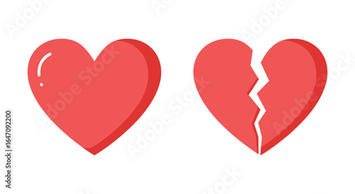 Whole Heart and Broken Heart Illustration Representing Love and Loss