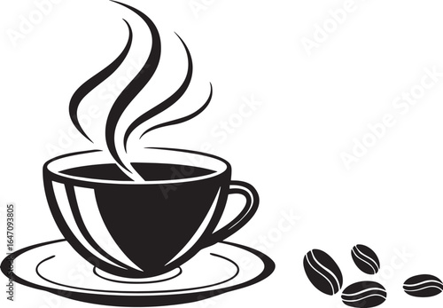 Minimalist Black Coffee Cup Silhouette with Steam – Modern Flat Vector Icon