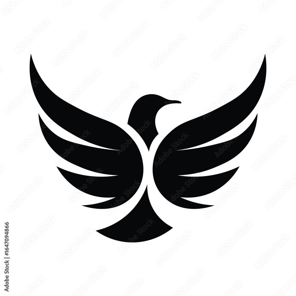 Fototapeta premium Elegant black bird emblem with wings open vector icon logo design