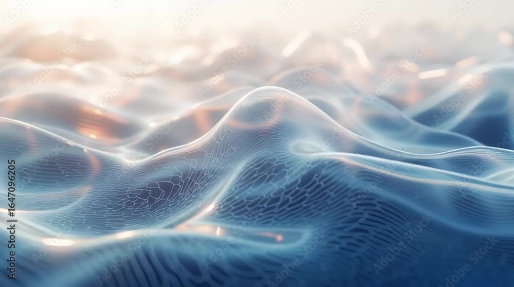 Fond Abstrait Thématique Eau avec Vagues Fluides et Reflets Lumineux