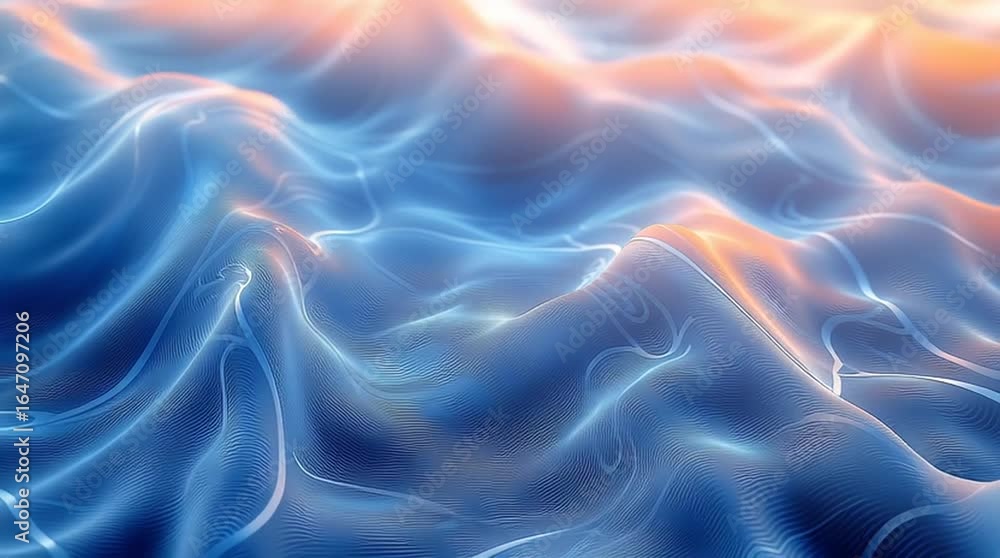 Fond Abstrait Thématique Eau avec Vagues Fluides et Reflets Lumineux