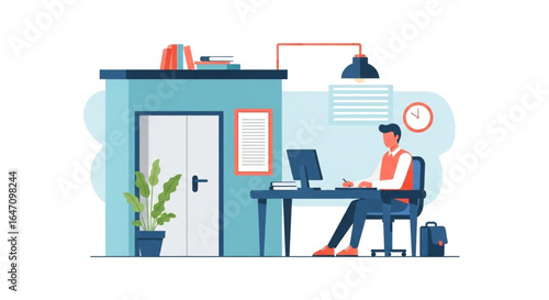 Focused Man Working at His Desk in a Modern Office