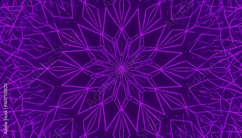 Abstract purple pattern with neon lines forming a mesmerizing kaleidoscopic design