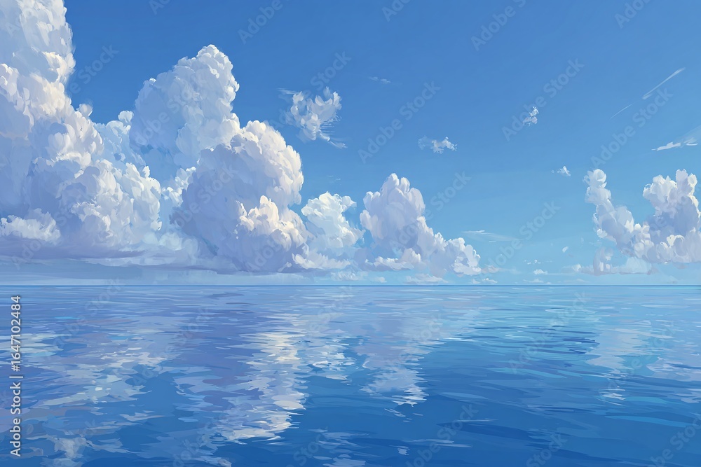 Naklejka premium PAESAGGIO MARINO MONOCROMATICO CON CIELO SERENO E RIFLESSI SULL'ACQUA