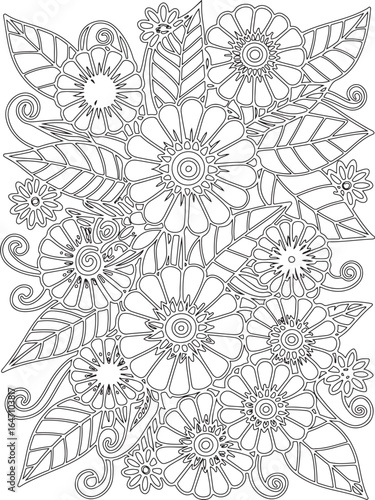 Zentangle flowers coloring pages for adults and kids
