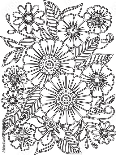 Zentangle flowers coloring pages for adults and kids