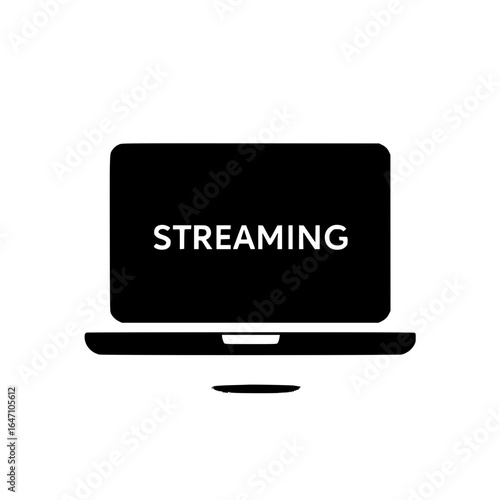 Laptop Symbol with Streaming Notification for Online Video Playback and Web Broadcast