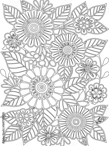 Zentangle flowers coloring pages for adults and kids