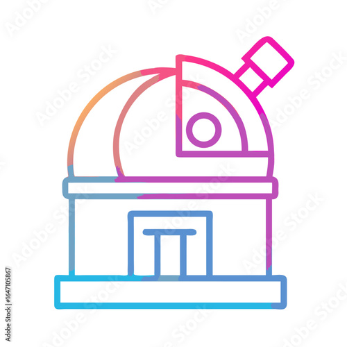 Observatory building with dome and telescope in modern outline style  