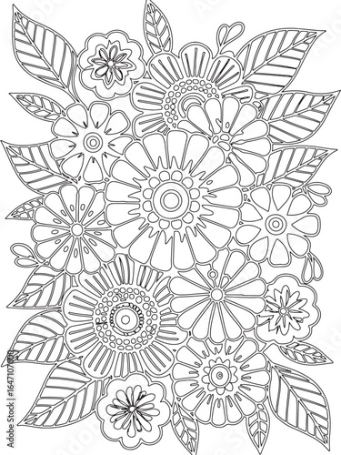 Zentangle flowers coloring pages for adults and kids