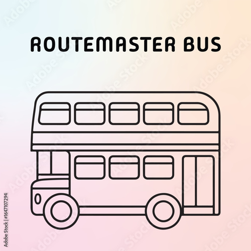 Fototapeta Illustration of a Routemaster Bus, the iconic double-decker vehicle, in a simple black outline style