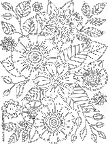 Zentangle flowers coloring pages for adults and kids