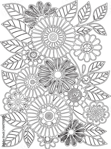 Zentangle flowers coloring pages for adults and kids