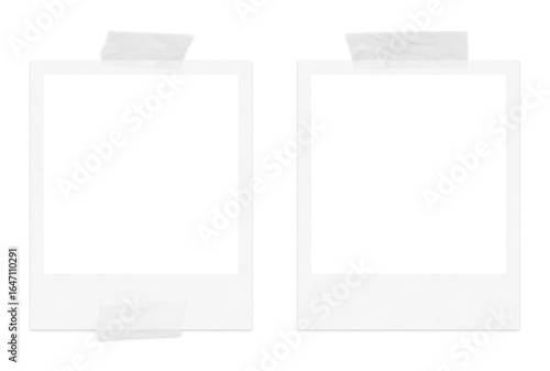 two instant camera polaroid photo frame templates with tape strips, extracted, graphics, png with no background
