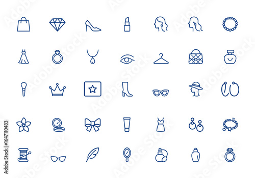 Minimalist Luxury Fashion & Beauty Icons with Editable Stroke — Pixel Perfect Outline Symbols Featuring Goods, Elements, Style, Elegance, Accessories, Trend, Chic, Design and more.
