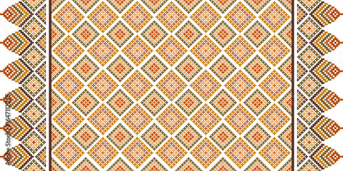 Geometric pixel ethnic pattern seamless oriental traditional design floral background wallpaper carpet clothing wrapping vector illustration texture fabric print