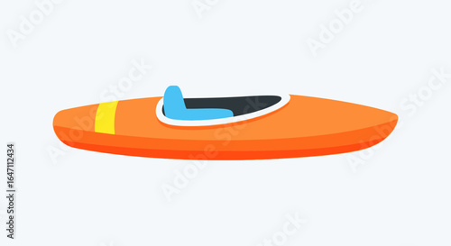 Vibrant orange cartoon kayak with seating, symbol of aquatic recreation