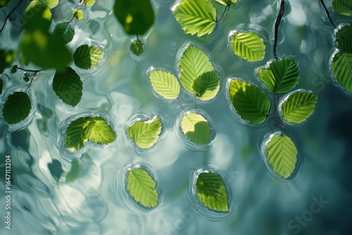 Leaves floating on the surface of water