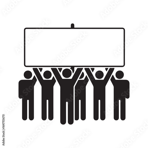 Protest icon with crowd of people holding a banner, symbol of demonstration, rally, and activism
