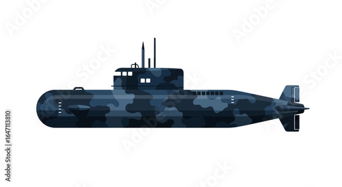 Camouflaged submarine illustration with a modern design style isolated