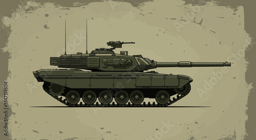 Detailed illustration of a modern main battle tank in green tones