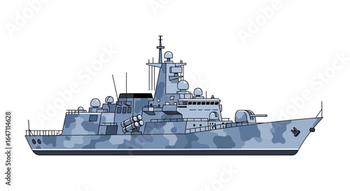 Detailed Military Warship Vessel Illustration on a White Background