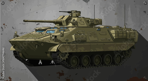 Detailed illustration of an armored fighting vehicle, presented in side view
