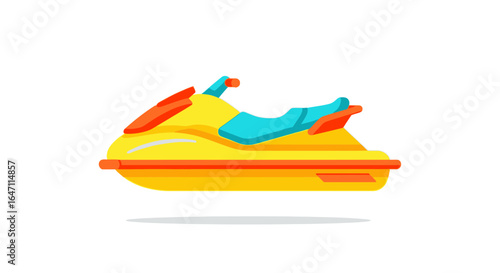 Flat vector illustration featuring a stylish and brightly colored jet ski