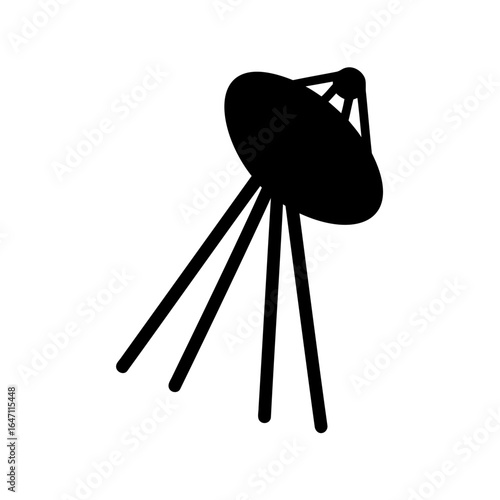Black and white graphic of a satellite dish antenna for communication purposes