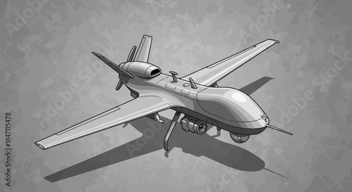 Illustration of a surveillance drone aircraft in grayscale with modern design